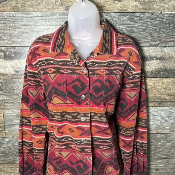 Chicos Design Corduroy Shirt Size 1 Medium 90s South Western Aztec Chic Boho - Picture 3 of 9